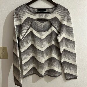 Ashley Stewart sexy peek a boo sweater gray and white geometric size 12